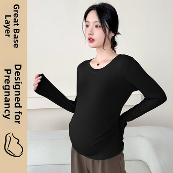 Μπλουζάκι εγκυμοσύνης με μακριά μανίκια, βαμβακο-πολυεστέρα με σπάντεξ, καθημερινό πουλόβερ, στρογγυλό λαιμό, κανονικό μήκος 50–65 εκ