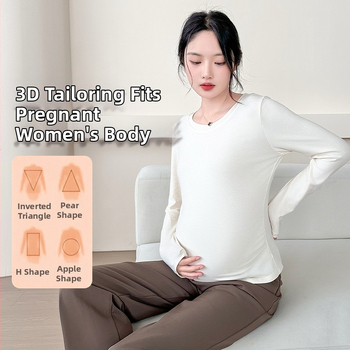 Μπλουζάκι εγκυμοσύνης με μακριά μανίκια, βαμβακο-πολυεστέρα με σπάντεξ, καθημερινό πουλόβερ, στρογγυλό λαιμό, κανονικό μήκος 50–65 εκ