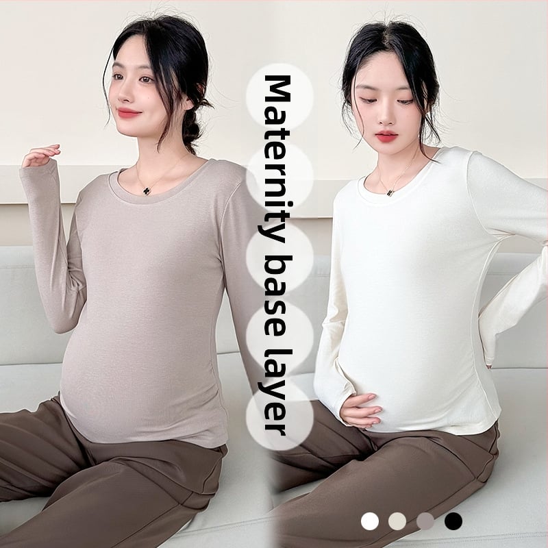 Μπλουζάκι εγκυμοσύνης με μακριά μανίκια, βαμβακο-πολυεστέρα με σπάντεξ, καθημερινό πουλόβερ, στρογγυλό λαιμό, κανονικό μήκος 50–65 εκ