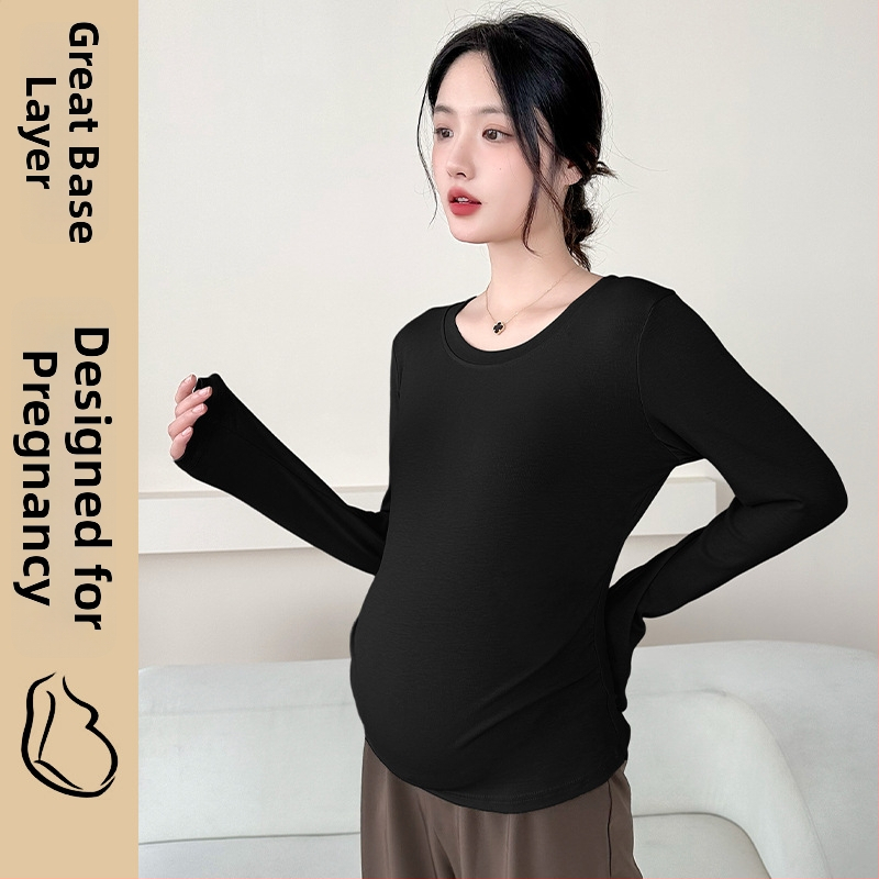 Tehotenské tričko s dlhými rukávmi, zmes bavlny a polyesteru s elastanom, voľný strih, okrúhly výstrih, normálna dĺžka 50–65 cm