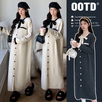 Rochie pentru gravide, croială lejeră, decolteu rotund, mâneci 3/4, poliester, imprimeu, stil casual pulover