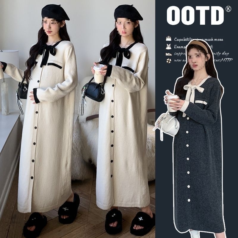 Rochie pentru gravide, croială lejeră, decolteu rotund, mâneci 3/4, poliester, imprimeu, stil casual pulover