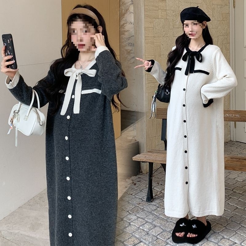 Rochie pentru gravide, croială lejeră, decolteu rotund, mâneci 3/4, poliester, imprimeu, stil casual pulover