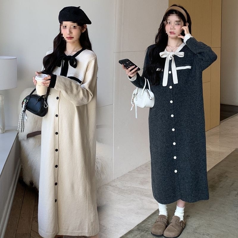 Rochie pentru gravide, croială lejeră, decolteu rotund, mâneci 3/4, poliester, imprimeu, stil casual pulover