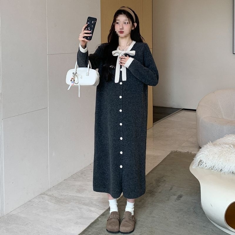 Rochie pentru gravide, croială lejeră, decolteu rotund, mâneci 3/4, poliester, imprimeu, stil casual pulover