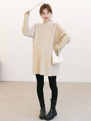 Pulover de maternitate tricotat, stil korean casual, guler înalt, lungime 80–100 cm, acrilic 70–80%