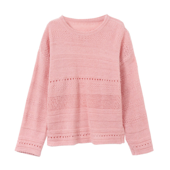 Γυναικείος πλεκτός για εγκύους με διάτρητο σχέδιο, χαλαρή γραμμή, ραγκλάν μανίκια, στρογγυλή λαιμόκοψη, μεσαίο μήκος 65-80 cm