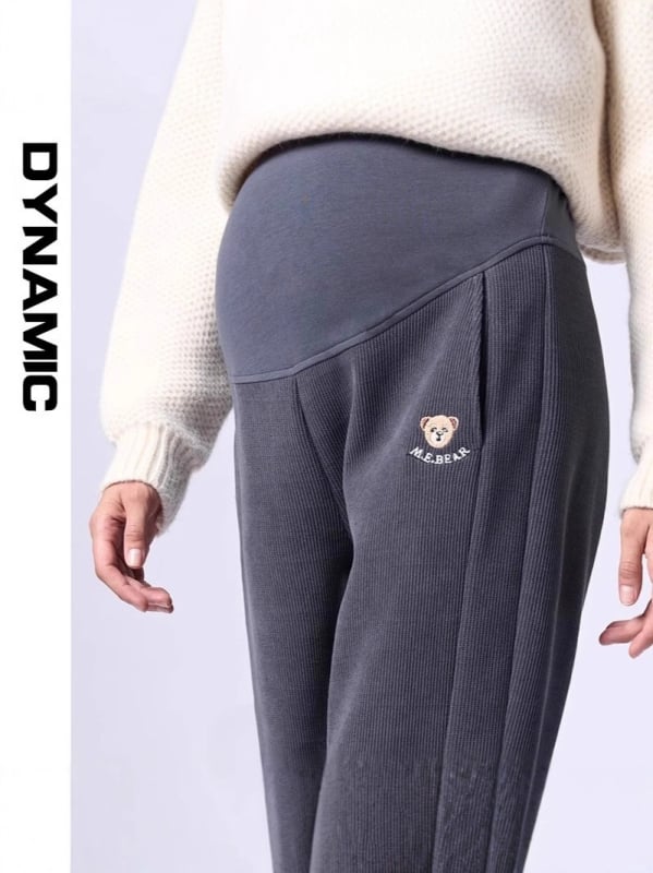 Trudničke hlače za jesen i zimu, opušteni kroj, podrška trbuhu, poliester 90–95% + spandex <30%, mikroelastičnost, srednja debljina, zimska sezona 2025