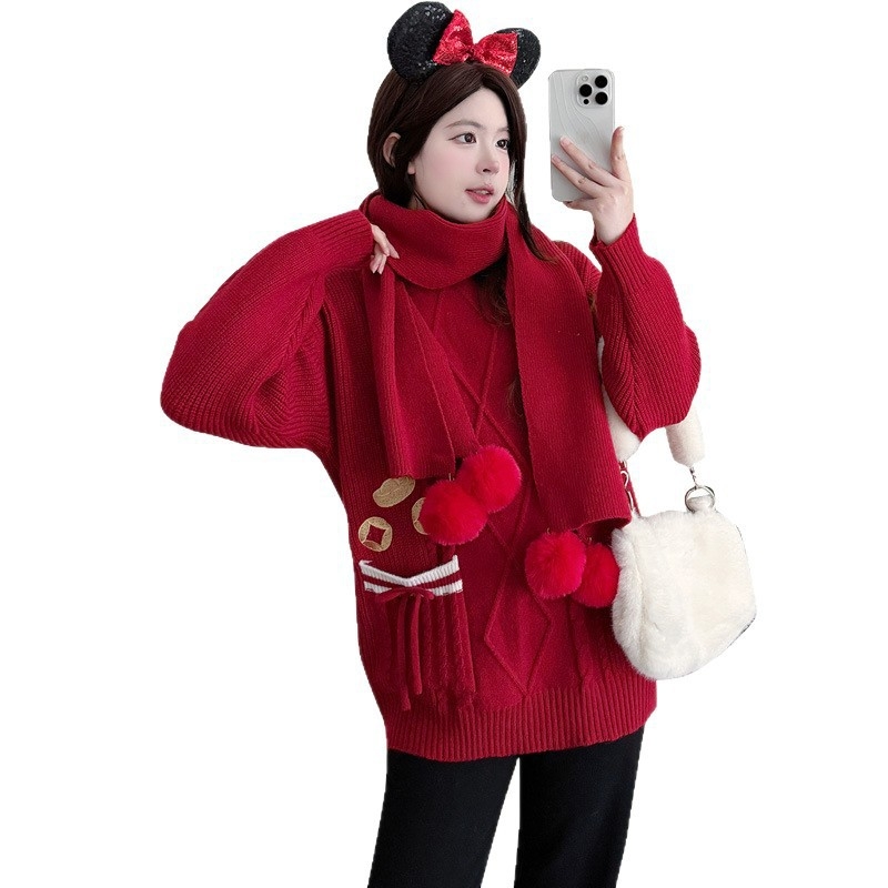 Trudnički pleteni set: džemper s otvorom za dojenje, hlače s vezivanjem i šal, Air Cotton tkanina, zima 2025