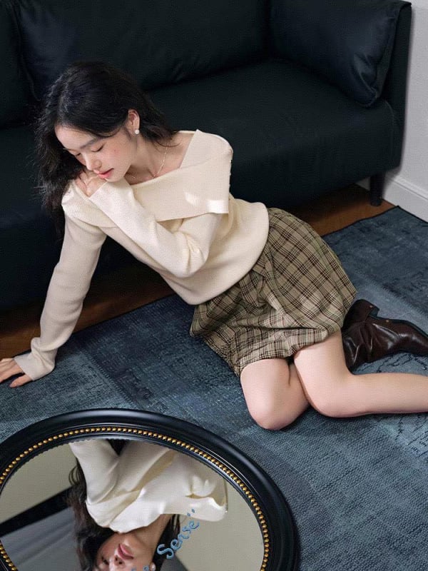 Πλεκτό τοπ με μακριά μανίκια (7/8 μανίκι, κινεζικό στυλ, λογοτεχνικό ρετρό, περιεκτικότητα υφάσματος ≤30%)