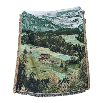 Cuvertură țesută la comandă, din poliester-cotton, imprimeu peisaj, stil modern minimalist, greutate 1000–1499 g