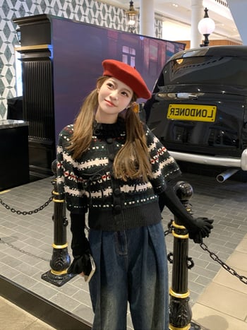 Γυναικείο πλεκτό επάνω μέρος εξωτερικού ρουχισμού, TR ύφασμα, PVC ≤30%, μακριά μανίκια, polo γιακά