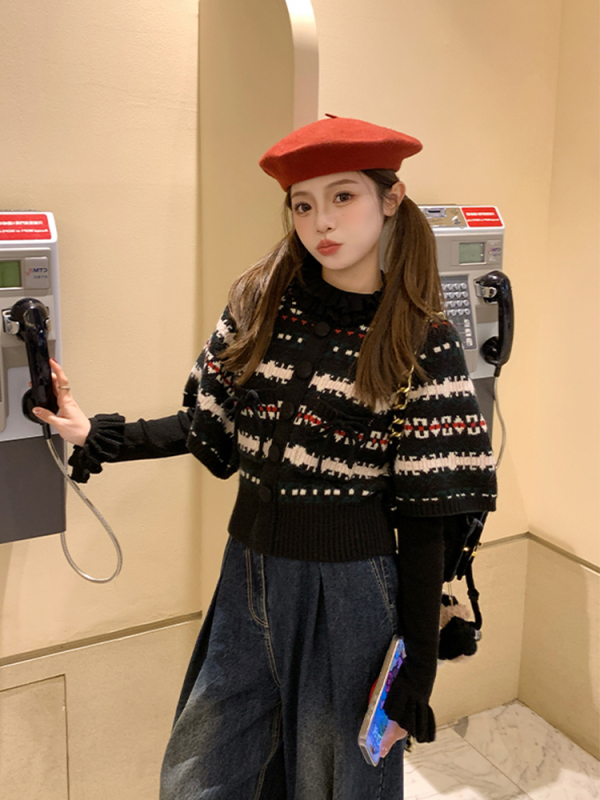 Γυναικείο πλεκτό επάνω μέρος εξωτερικού ρουχισμού, TR ύφασμα, PVC ≤30%, μακριά μανίκια, polo γιακά