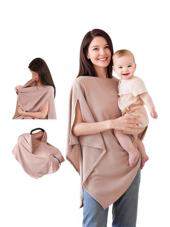 Κάλυμμα Θηλάσματος - Πολυλειτουργικό ελαστικό κάλυμμα θηλασμού, αντιανεμικό και αντηλιακό, με μοτίβο color-block, χωρίς μανίκια, μήκος 65–80 cm, πολυεστέρας 95%+ και έως 30% σπάντεξ