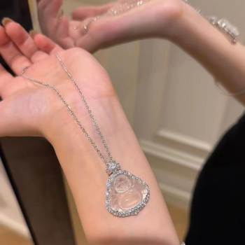 Náhrdelník z achátu s Maitreja Budhom so smiechom, elektroplátované, retro štýl, jar 2024, značka 0.1B Jia