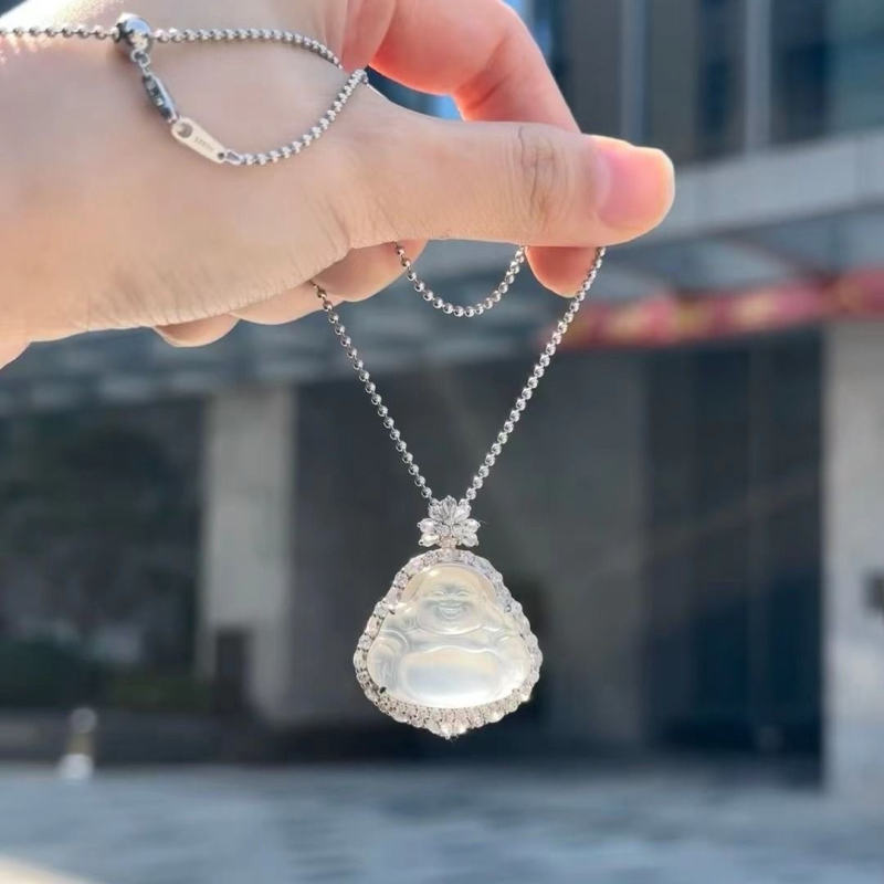 Náhrdelník z achátu s Maitreja Budhom so smiechom, elektroplátované, retro štýl, jar 2024, značka 0.1B Jia