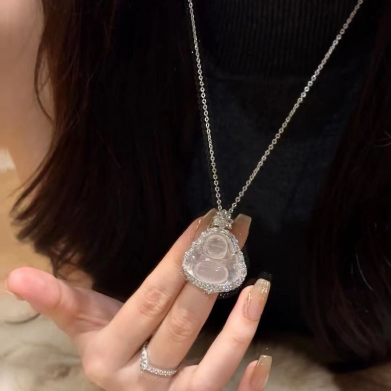 Náhrdelník z achátu s Maitreja Budhom so smiechom, elektroplátované, retro štýl, jar 2024, značka 0.1B Jia