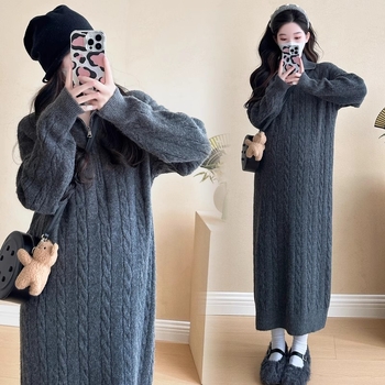 Trudničke kratke haljine s ribljim repom, krzneni ovratnik, rukavi rogovog tipa, pamukova mješavina, jesen 2025