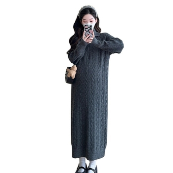 Trudničke kratke haljine s ribljim repom, krzneni ovratnik, rukavi rogovog tipa, pamukova mješavina, jesen 2025