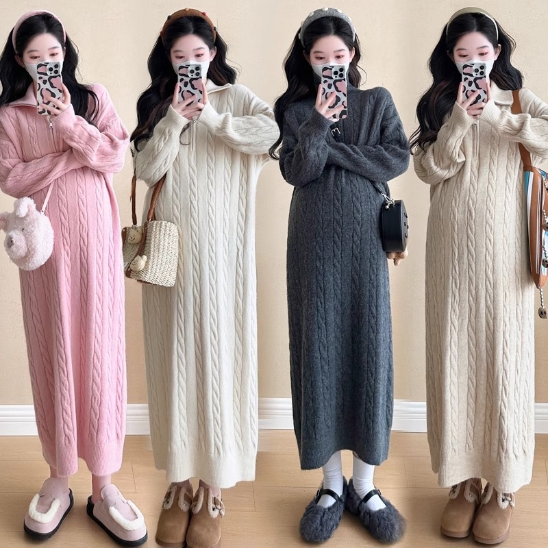 Trudničke kratke haljine s ribljim repom, krzneni ovratnik, rukavi rogovog tipa, pamukova mješavina, jesen 2025