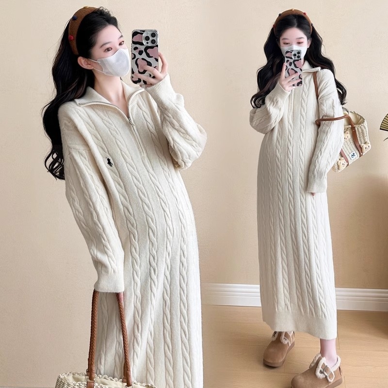 Trudničke kratke haljine s ribljim repom, krzneni ovratnik, rukavi rogovog tipa, pamukova mješavina, jesen 2025