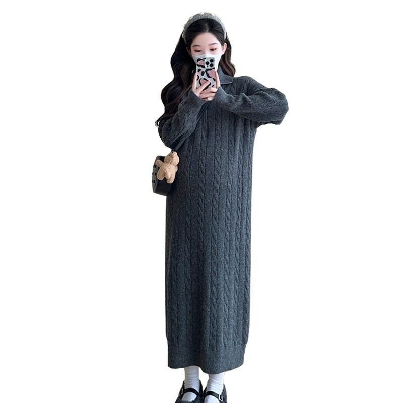 Trudničke kratke haljine s ribljim repom, krzneni ovratnik, rukavi rogovog tipa, pamukova mješavina, jesen 2025