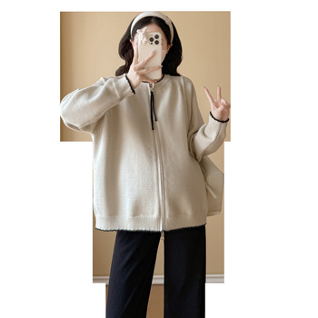 Cardigan tricotat în stil coreean, guler rotund, mâneci lungi, amestec spandex-poliester 80-90%