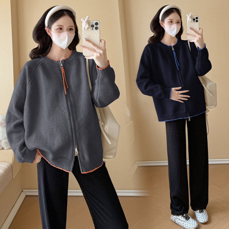 Cardigan tricotat în stil coreean, guler rotund, mâneci lungi, amestec spandex-poliester 80-90%