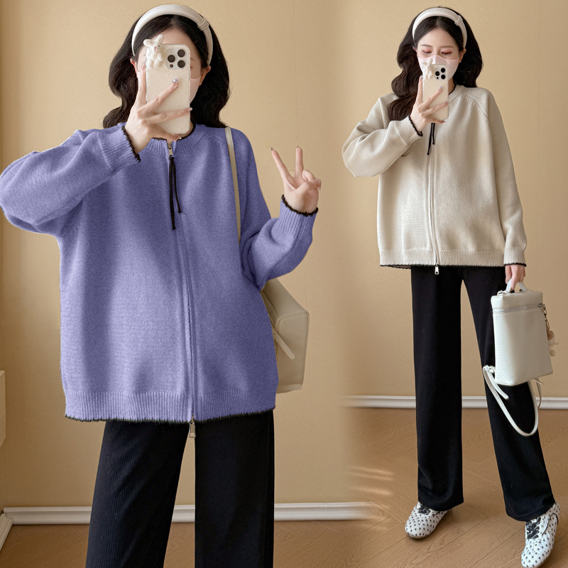 Cardigan tricotat în stil coreean, guler rotund, mâneci lungi, amestec spandex-poliester 80-90%