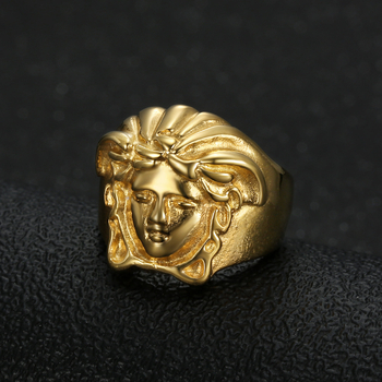 Honghui prsten za par od titan čelika, hip-hop stil, vakuumsko premazivanje zlatnim tonom, tema starogrčka mitologija