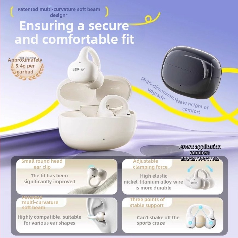 Edifier Comfo Clip Q ακουστικά Bluetooth με κλιπ για το αυτί, ανοιχτό σχέδιο για αθλητισμό, Huawei Chip, αυτονομία έως 4 ώρες, ανθεκτικά στο νερό