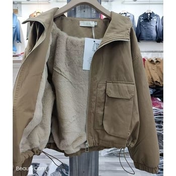 Geacă scurtă cu glugă pentru femei din PVC – maternitate, mărime mică, mâneci 3/4, iarnă 2025