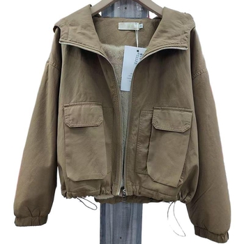 Geacă scurtă cu glugă pentru femei din PVC – maternitate, mărime mică, mâneci 3/4, iarnă 2025