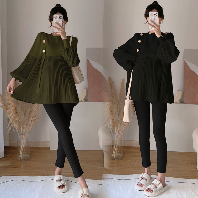 Kostim set - jednobojan, dugi rukav, pleteni pamuk 50–70%, jesen 2023, korejsko-japanski casual stil