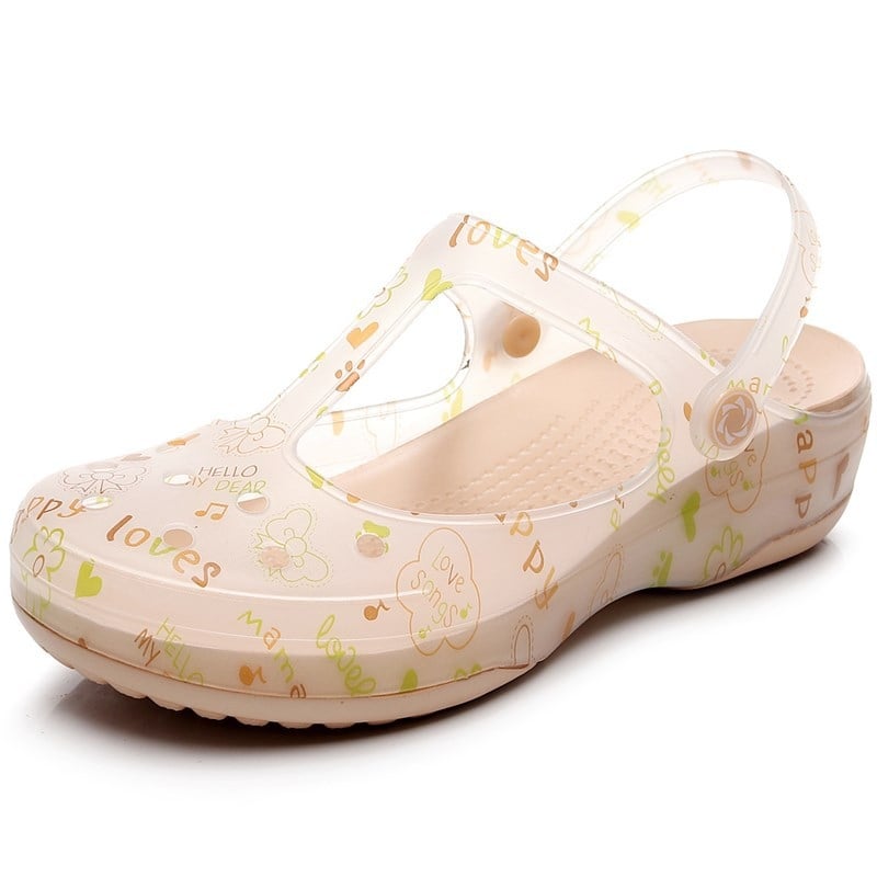 JDOV Crocs-stil ženske sandale s rupicama za ljeto, EVA đon, gornji dio od plastike, visina pete 4 cm, debeli đon 3 cm+, protuklizno srednje