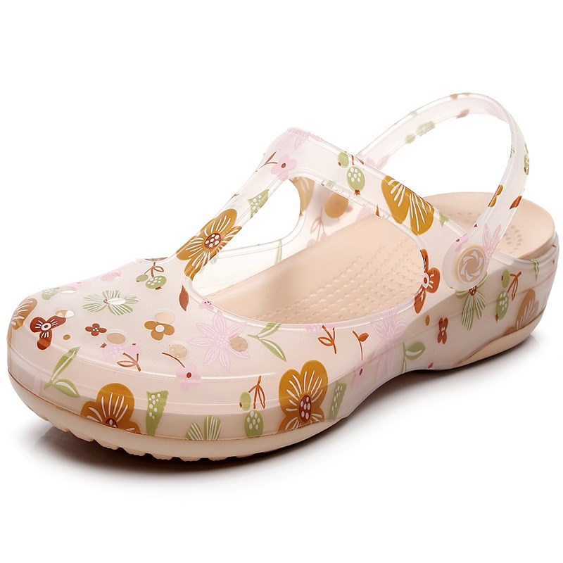 JDOV Crocs-stil ženske sandale s rupicama za ljeto, EVA đon, gornji dio od plastike, visina pete 4 cm, debeli đon 3 cm+, protuklizno srednje