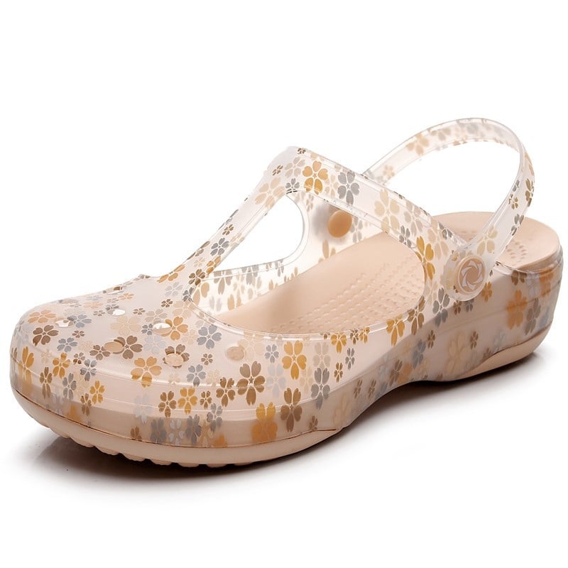 JDOV Crocs-stil ženske sandale s rupicama za ljeto, EVA đon, gornji dio od plastike, visina pete 4 cm, debeli đon 3 cm+, protuklizno srednje