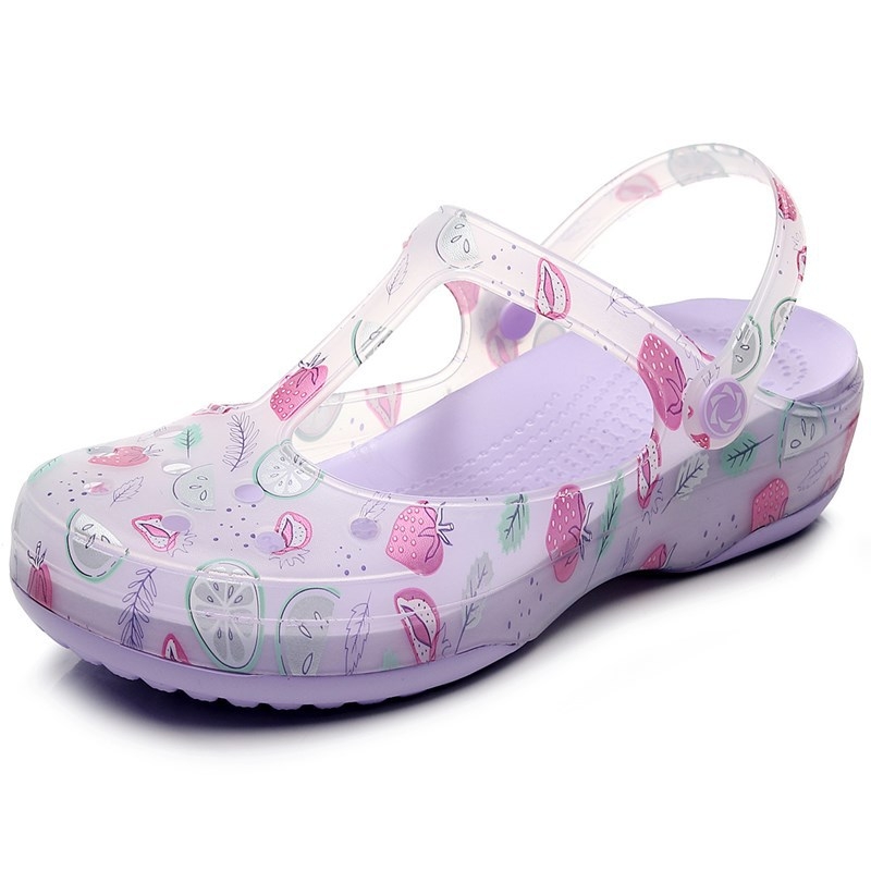 JDOV Crocs-stil ženske sandale s rupicama za ljeto, EVA đon, gornji dio od plastike, visina pete 4 cm, debeli đon 3 cm+, protuklizno srednje