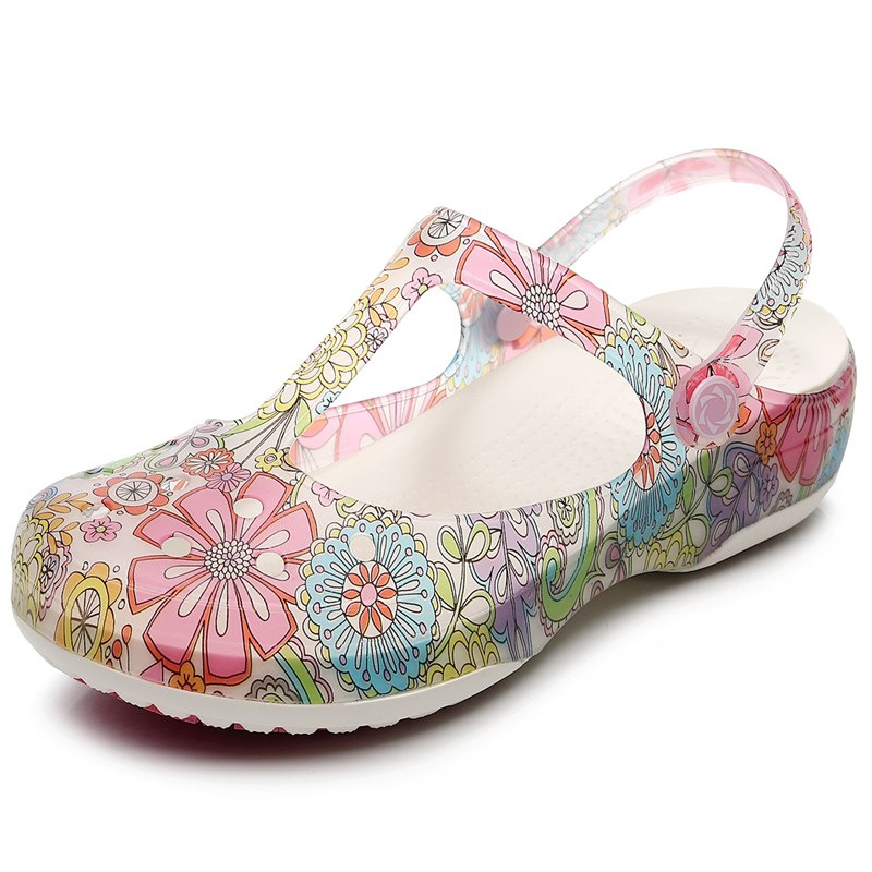JDOV Crocs-stil ženske sandale s rupicama za ljeto, EVA đon, gornji dio od plastike, visina pete 4 cm, debeli đon 3 cm+, protuklizno srednje