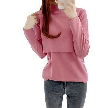 Top de alăptare Yunjia – guler semi-înalt, mâneci lungi, croială slim, amestec alpaca cu spandex 30–50%, lungime medie 65–80 cm, deschidere pentru alăptare