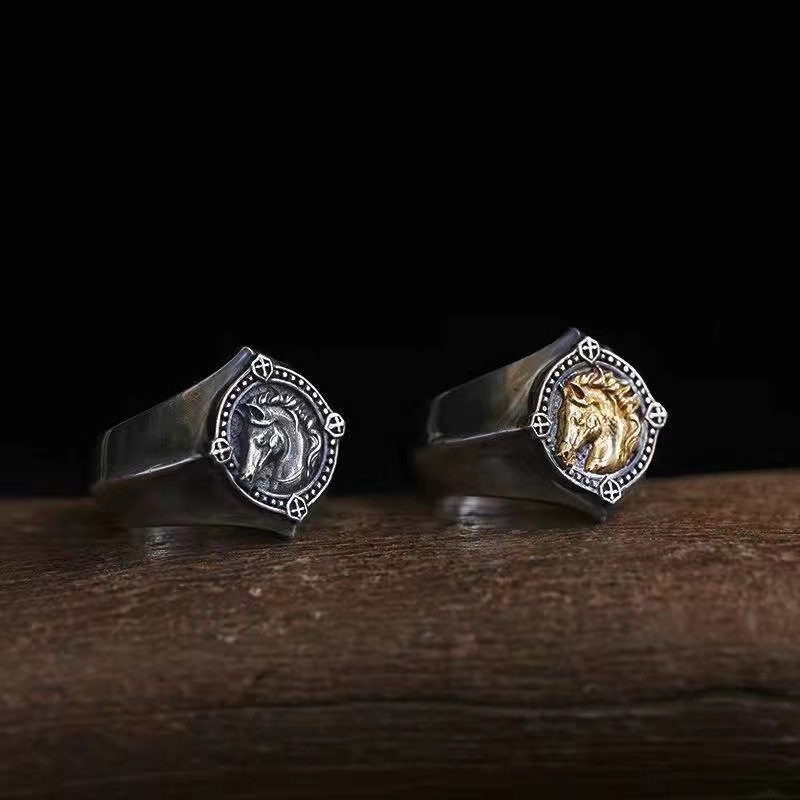 Muški otvoreni prsten od bakra, oblik životinje/znak zodijaka, retro stil, starinski završetak