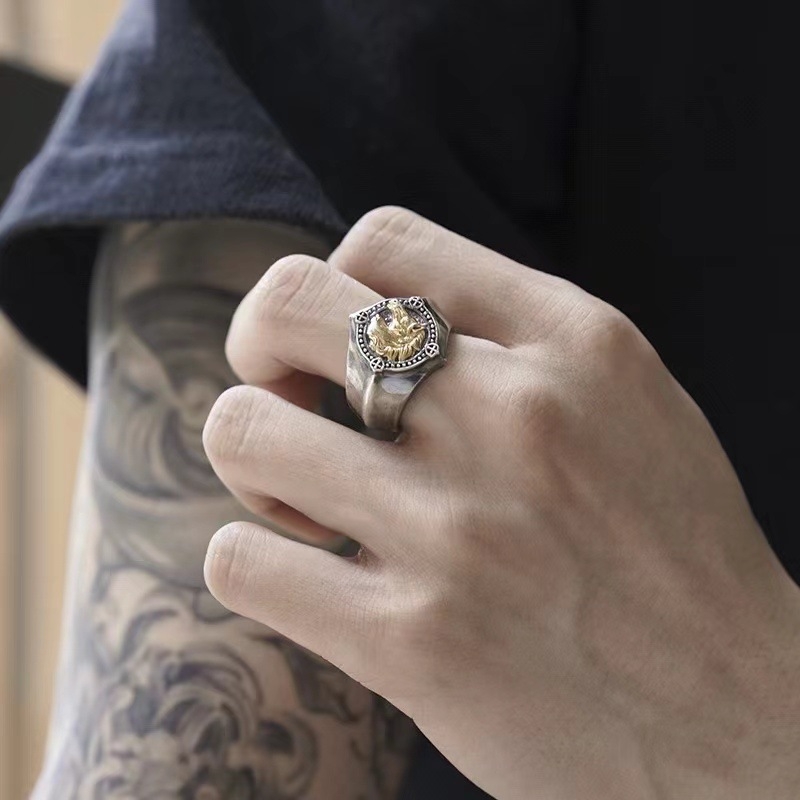 Muški otvoreni prsten od bakra, oblik životinje/znak zodijaka, retro stil, starinski završetak