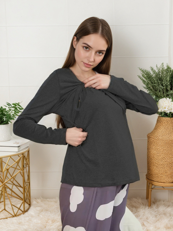 Happy and Beautiful Τοπ θηλασμού για μητέρες, πολυεστέρας με σπαντέξ, μακριά μανίκια, μήκος 50–65 cm