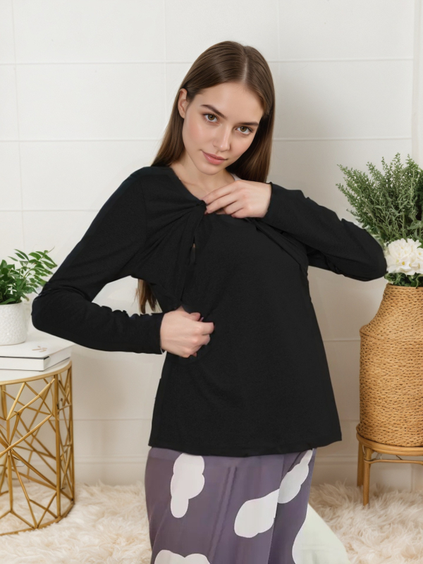 Happy and Beautiful Τοπ θηλασμού για μητέρες, πολυεστέρας με σπαντέξ, μακριά μανίκια, μήκος 50–65 cm