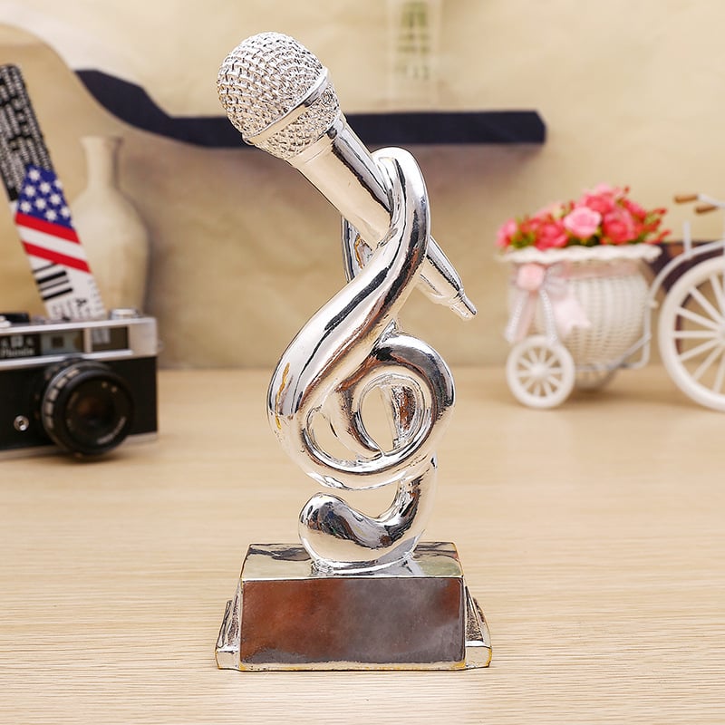 Trofeu de microfon din rășină placată cu aur, trofeu pentru concurs de karaoke în campus, decor creativ pentru trofeu KTV.