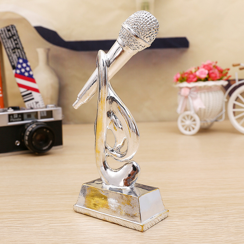 Trofeu de microfon din rășină placată cu aur, trofeu pentru concurs de karaoke în campus, decor creativ pentru trofeu KTV.