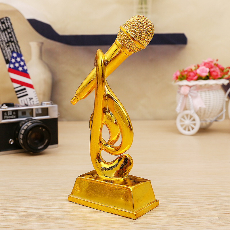 Trofeu de microfon din rășină placată cu aur, trofeu pentru concurs de karaoke în campus, decor creativ pentru trofeu KTV.