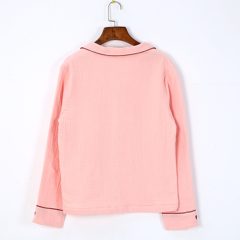 Дамски пижамe комплект в корейски стил, 100% памук, с дълги ръкави и жилетка с V-образно деколте — тъкано, средно тегло, за многосезонно носене