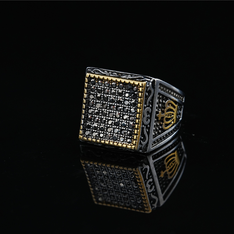 Prsten od titan čelika, geometrijski oblik, retro stil, Seiko završna obrada, unisex