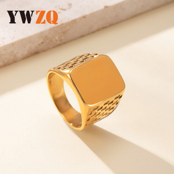 Prsten od nehrđajućeg čelika, geometrijski kvadratni dizajn, elektroplakirani završni sloj, retro stil, unisex